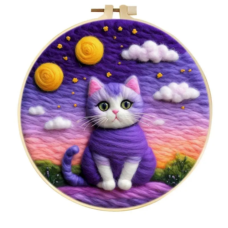 CHENISTORY Diy Poke Wool Felt Animals Cat Wool Needle Felt Set