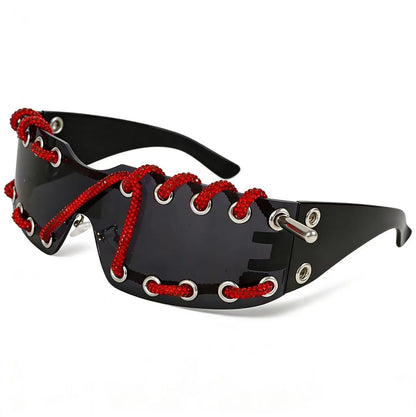 Punk Y2k Frameless Crystal Chain One-piece Bling Sunglasses