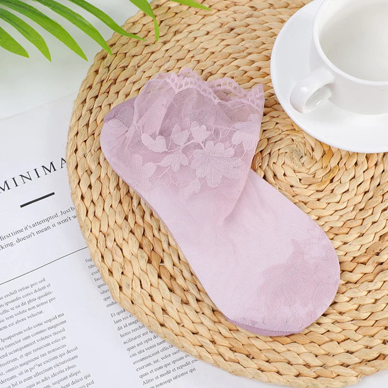 5 Pairs/Lot Lace Transparent Short  Ankle Sock