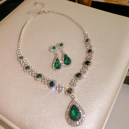 Inlaid Red Rhinestone Necklace Earring Set