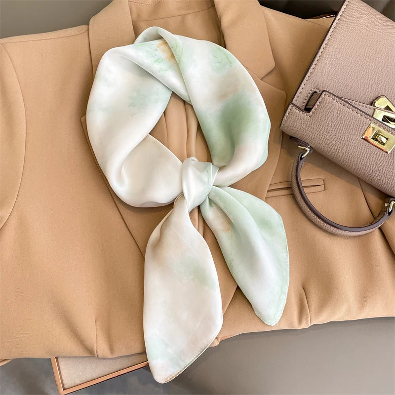 Luxury Silk Square Plaid Satin Scarf