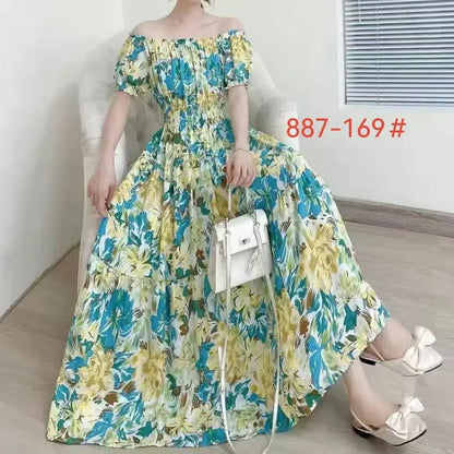 Long Maxi Bohemian Korean Style Floral Vintage Slim Dress Boho