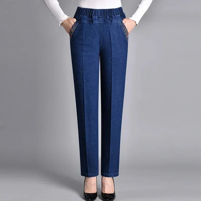 Thin Denim Loose Elastic Waist  Casual High Waist Pans