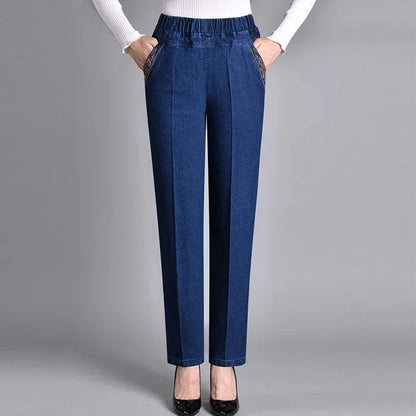 Thin Denim Loose Elastic Waist  Casual High Waist Pans