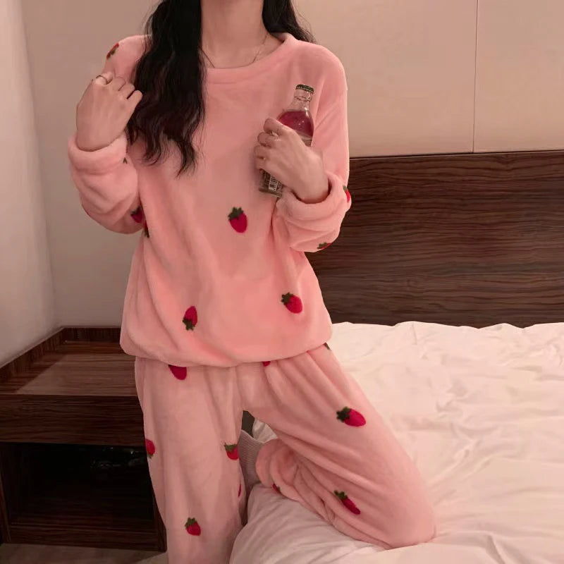Soft Comfortable Velvet Jacquard Warm Sleepwear Pajama Sets