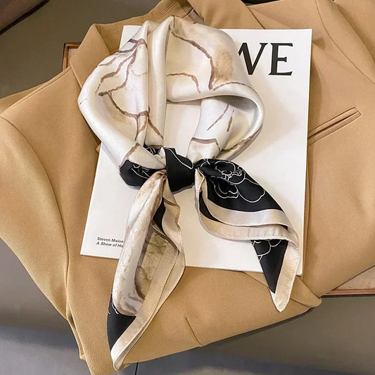 Luxury Silk Square Scarf Soft Satin Horse Hairband Hijab Headband Shawl