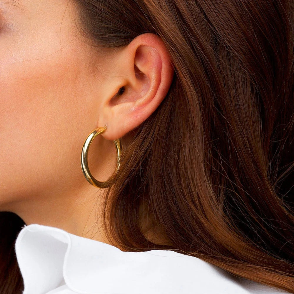 Classic Stainless Steel Ear Buckle Gold Small Large Circle Hoop Earrings