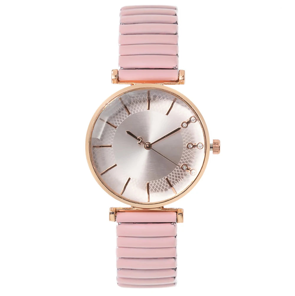 Luxury Treasure Blue Crystal Quartz Casual Stainless Steel Stretch Strap Watch
