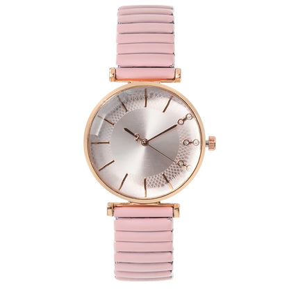 Luxury Treasure Blue Crystal Quartz Casual Stainless Steel Stretch Strap Watch