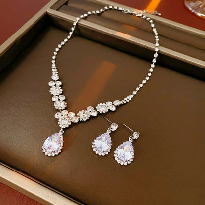 Inlaid Red Rhinestone Necklace Earring Set