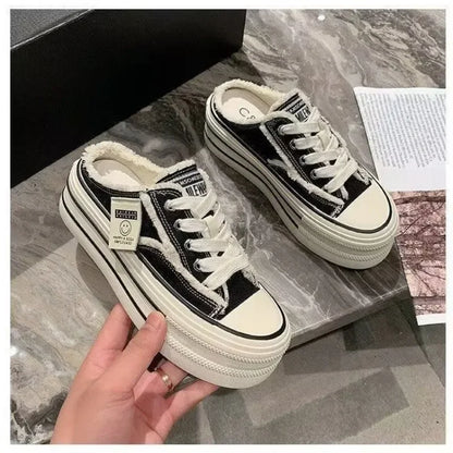 Round Head Lace-up Canvas Shoes