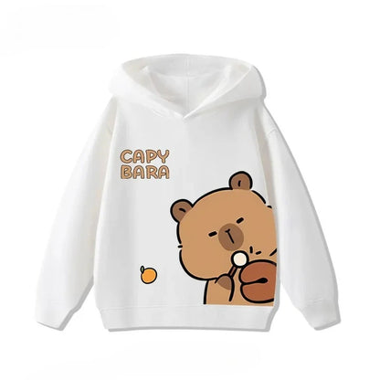 Autumn Winter Cartoon Cute Capybara Print Hooded Pullover