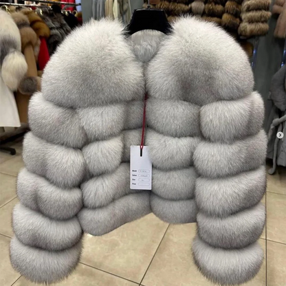Fox Fur Coat Real Winter Brown Leather Coats & Jackets