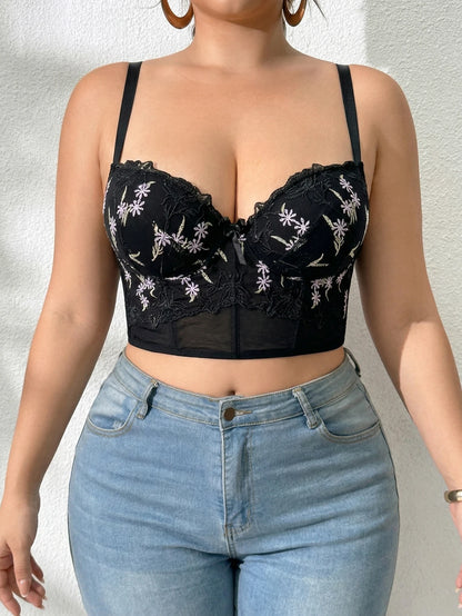Floral Embroidery Lace Push Up Bra