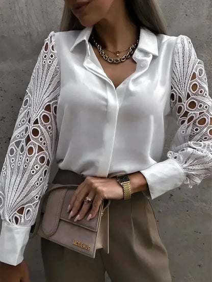 V-neck Lace Sleeve Cut-out Blouse