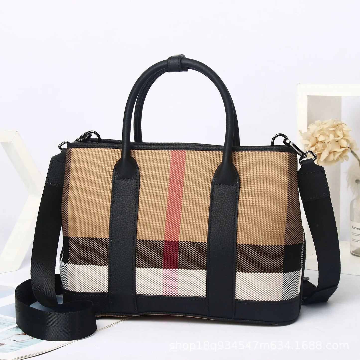 High Capacity Leather Canvas Tote Bag