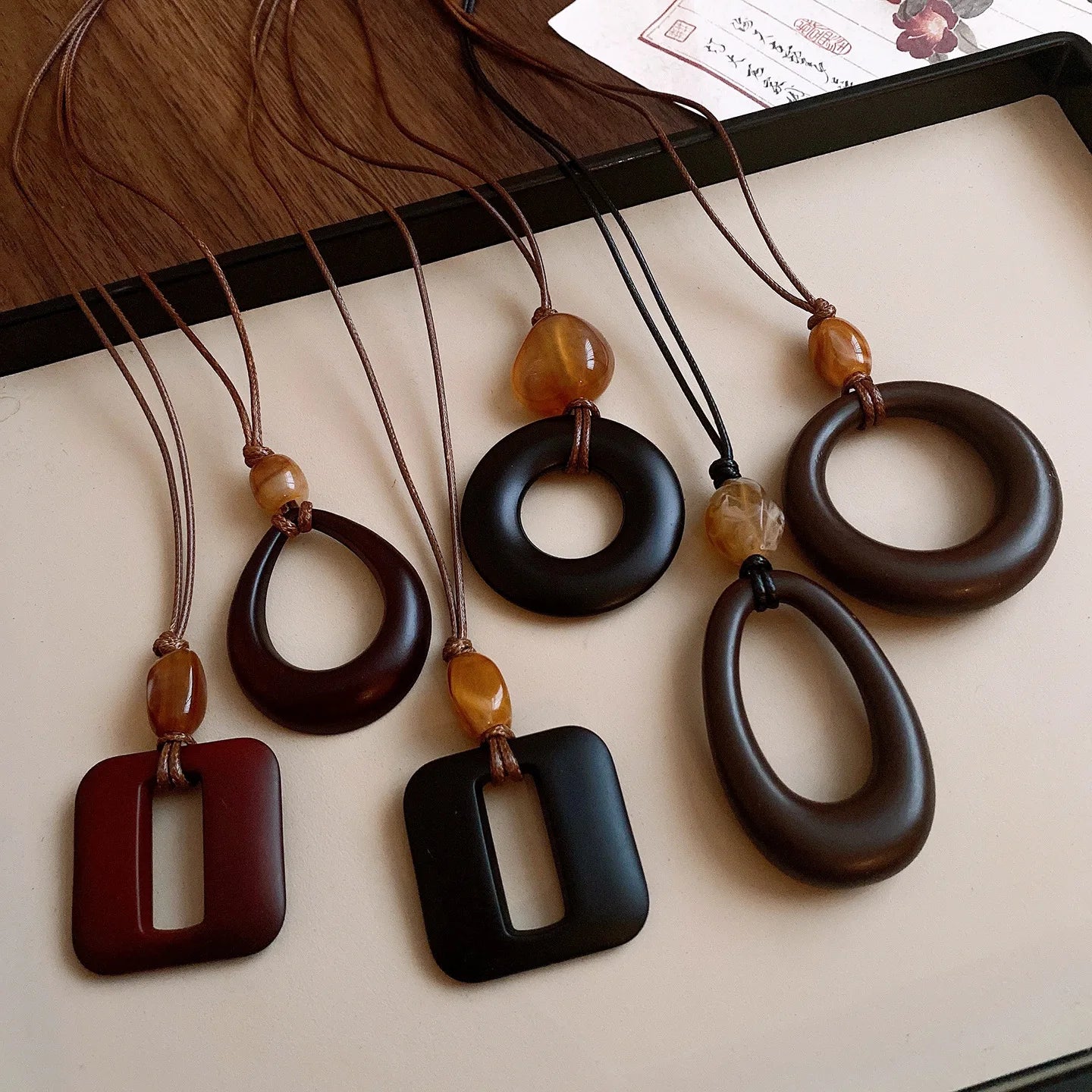 Black Coffee Round Water Drop Resin Necklaces