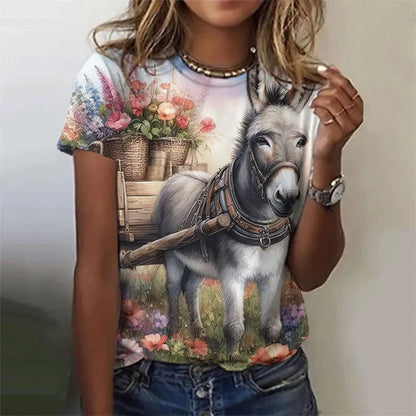 Cute Cow Donkey Pattern Flower Animals 3D Printed T Shirts