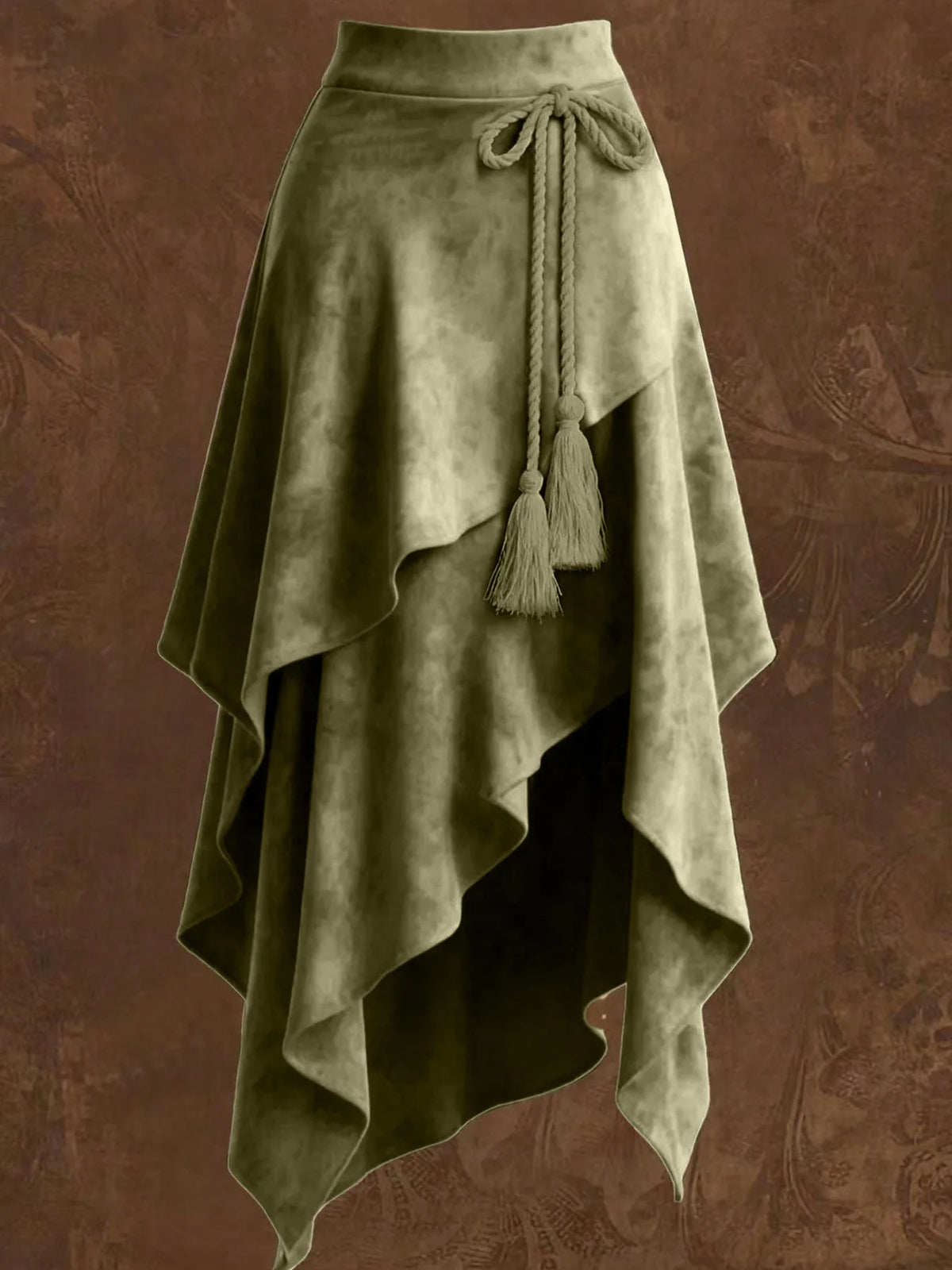 Retro Western Style Irregular Design Suede Skirt