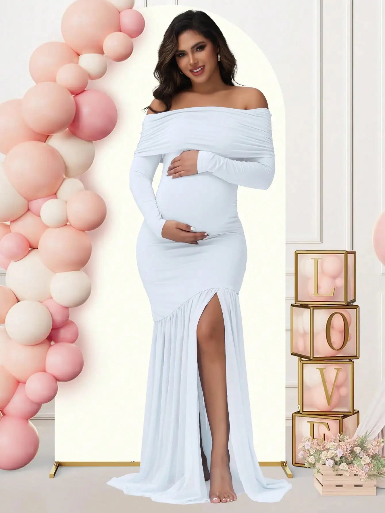 Maternity Off-Shoulder Slits Fishtail Hem For Pregnant