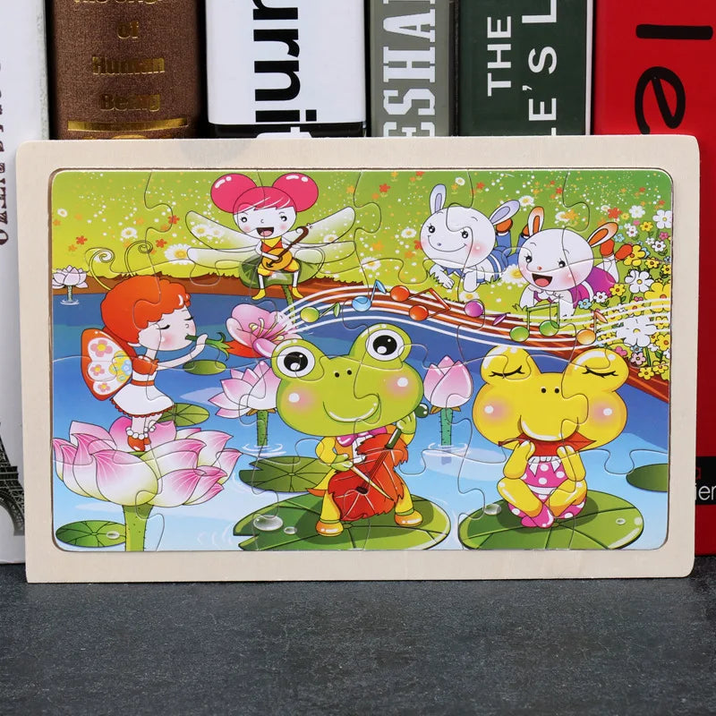 24 Pieces Puzzles Cartoon Animal Wood Jigsaw Learning Toys
