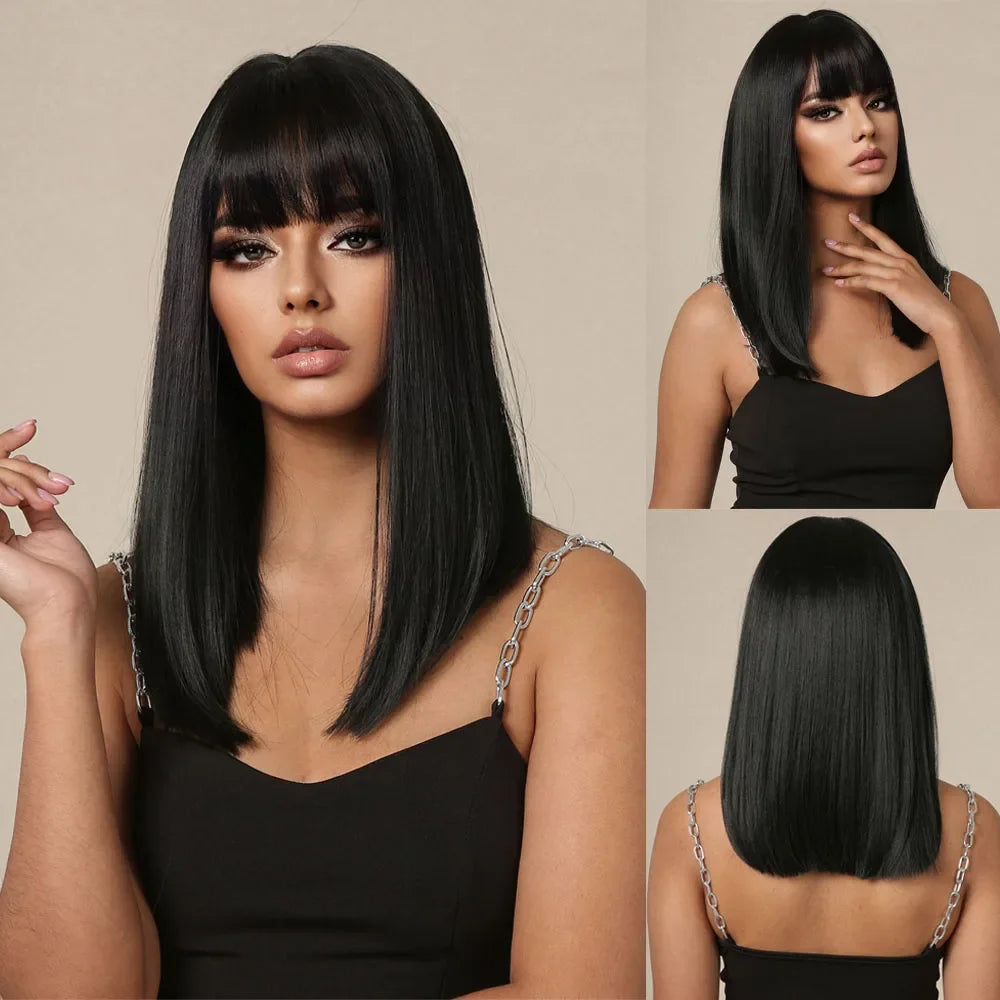 Straight Black Bob Synthetic Wig