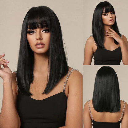 Straight Black Bob Synthetic Wig
