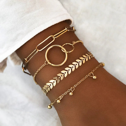 4pcs Punk Curb Cuban Chain Bracelets Set