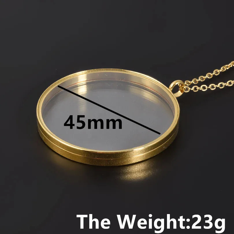 1Pc 10-45mm Round Memory Coin Bezel Locket Pendant Necklaces