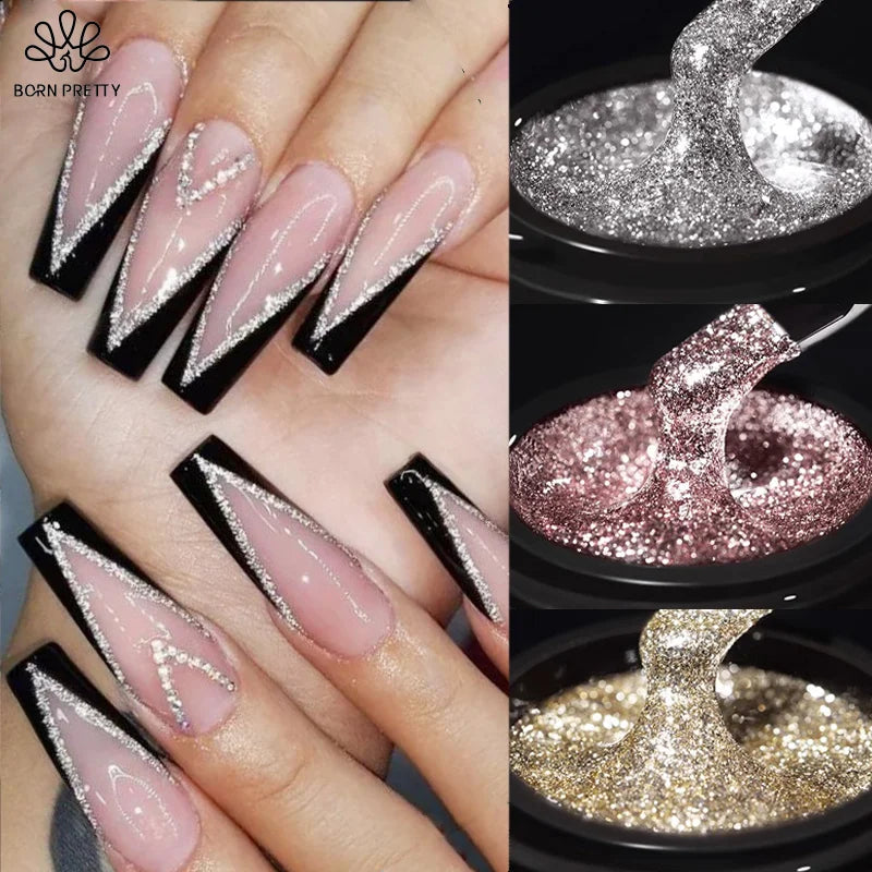 5ml Super Sparkling Painting Gel Nail Polish Platinum Silver Gold Rose Glitter