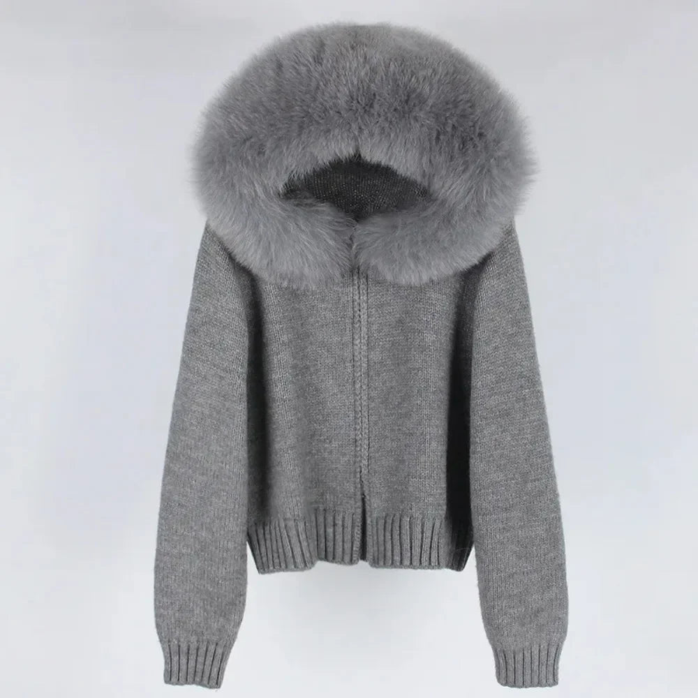 Hooded Real Fox Fur Collar Jacket