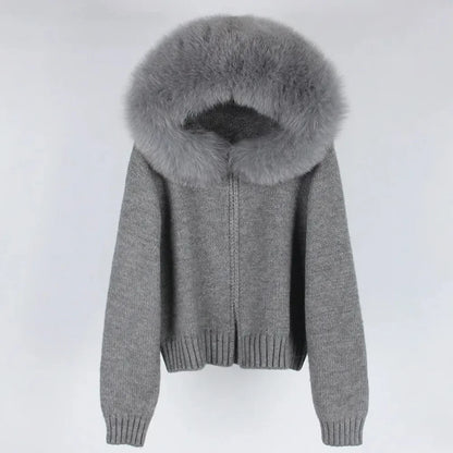 Hooded Real Fox Fur Collar Jacket