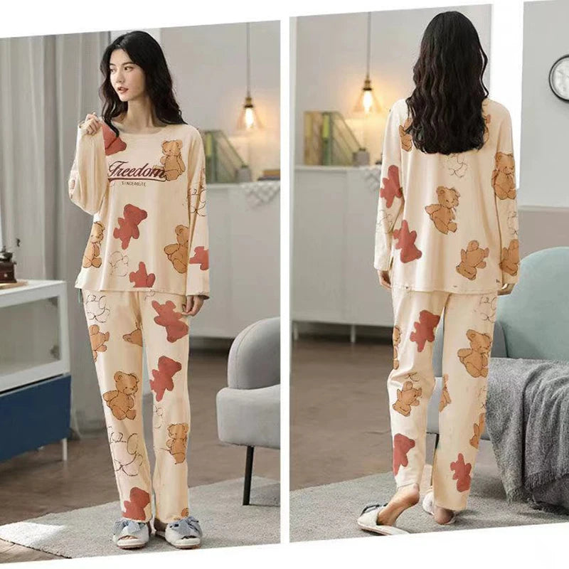 Long-Sleeved Long Pants Homewear Cartoon Pattern Sleepwear Set