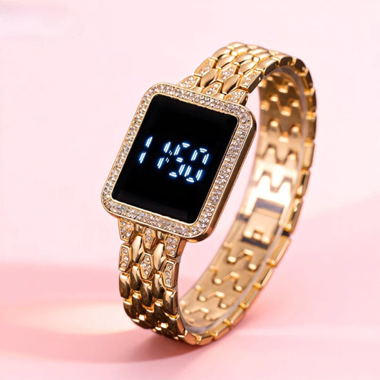 Luxury Rhinestone Digital Steel Electronic Wristwatches