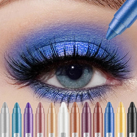 Metallic Blue Pearlescent Eyeshadow Pencil Stick Lasting Waterproof Smoky Glitter