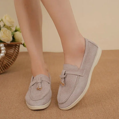 Lefu  Soft Leather Retro Lazy Flat Bottom Shoes