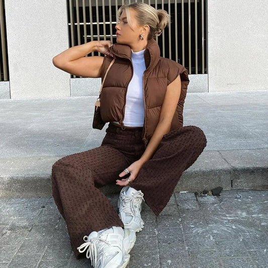 Short Down Sleeveless Vest Stand Collar Zipper Jacket