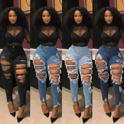 Streetwear Washed Skinny Stretch High Waist Jeans Pants