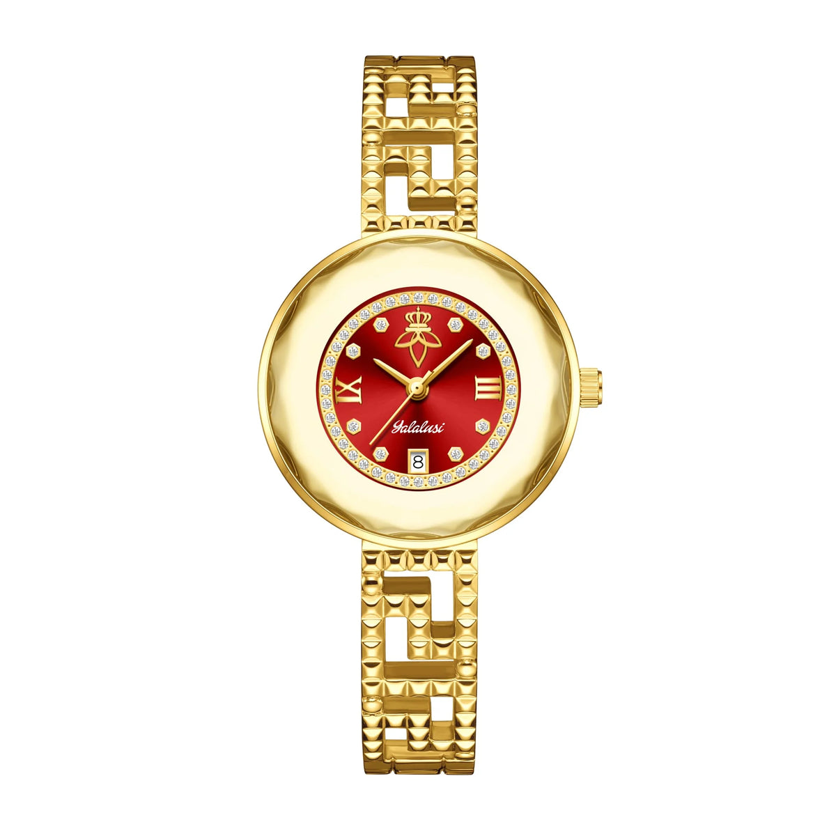 Round Dial Luxury Diamond-Studded Water-Resistant Quartz Bracelet Watch