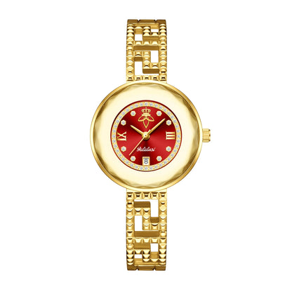 Round Dial Luxury Diamond-Studded Water-Resistant Quartz Bracelet Watch
