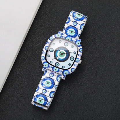Square Elastic Strap Quartz Wristwatches Set