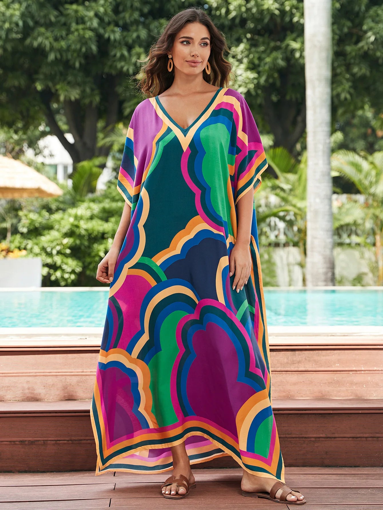 Plus Size Loose Fit Moroccan Batwing Kaftan Beach Dress