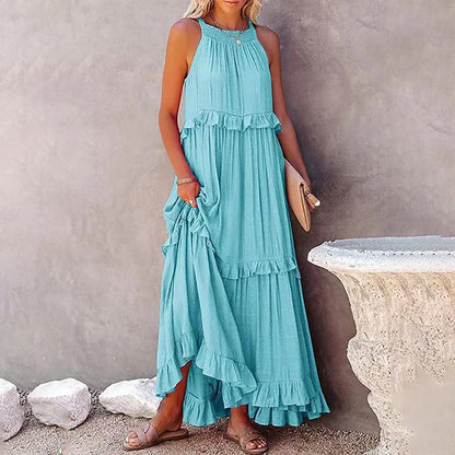 Ruffles Long Elegant Sleeveless Sundress Maxi Dress