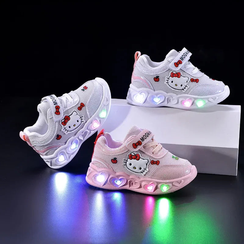 Hello Kitty Led Light Cartoon Leather Sport Sneakers
