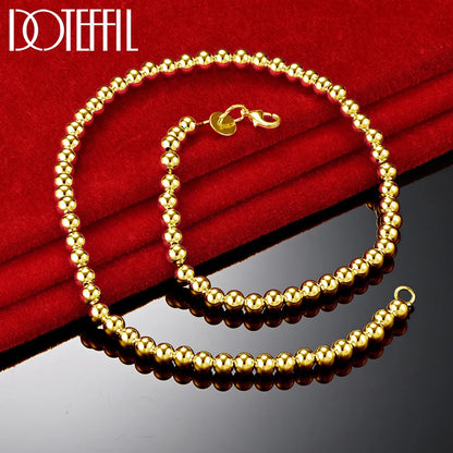 18K Gold 925 Silver Smooth Beads Ball Necklace