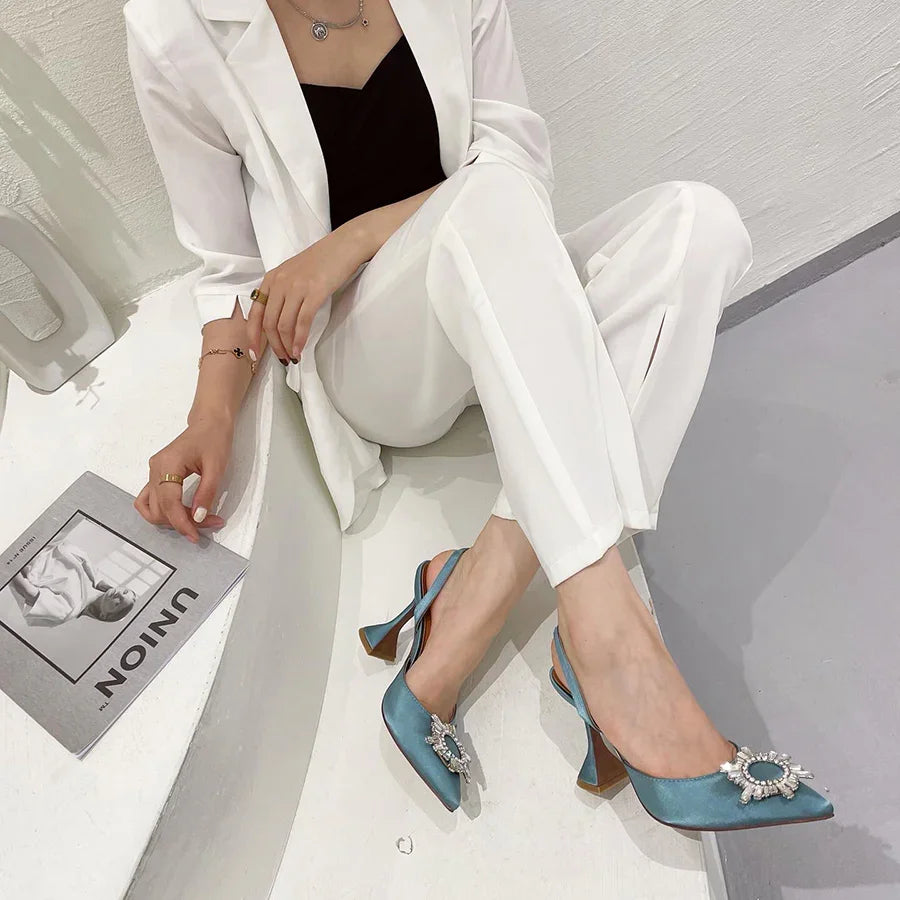Silk High Heels Luxury Crystal Butterfly Shoes