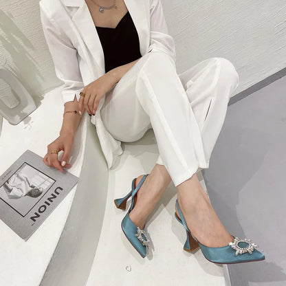 Silk High Heels Luxury Crystal Butterfly Shoes