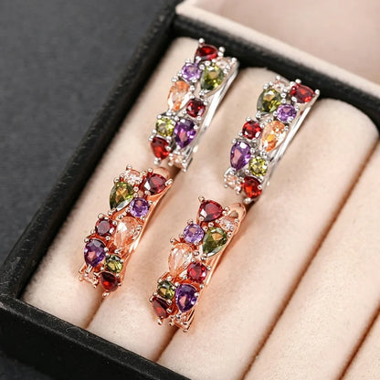Huitan Luxury Hoop Waterdrop Blue/Green Cubic Zirconia Earrings
