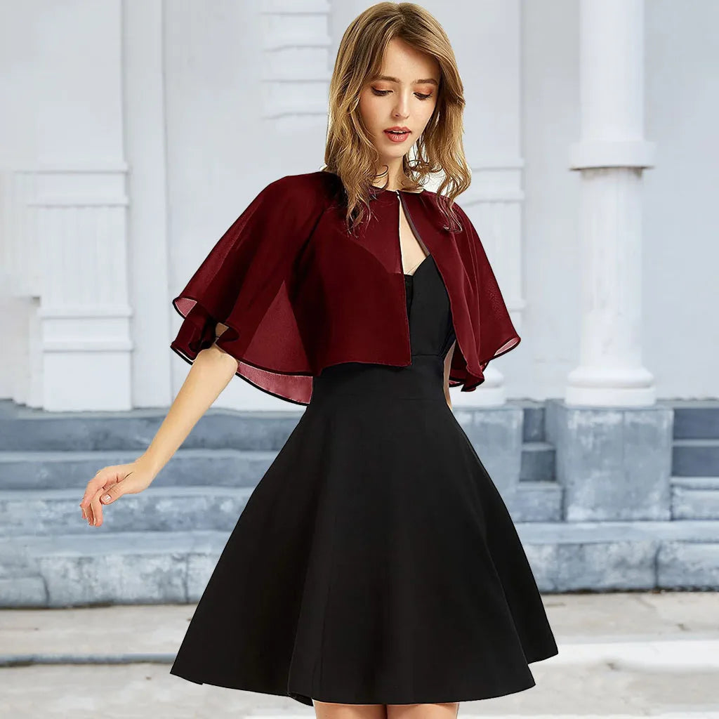 Thin White Chiffon Cape Short Sleeve Cover Up Elegant  Bolero Jacket