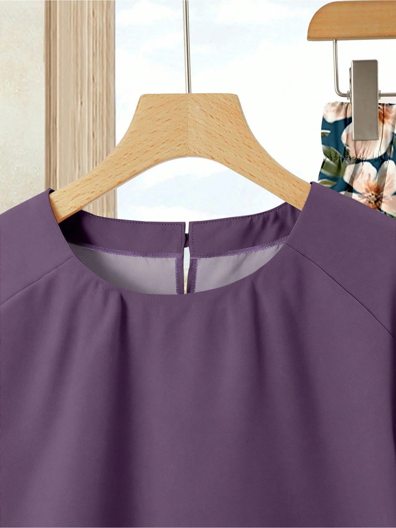 Plus Size Ink Purple Printed Short-Sleeved T-Shirt Set